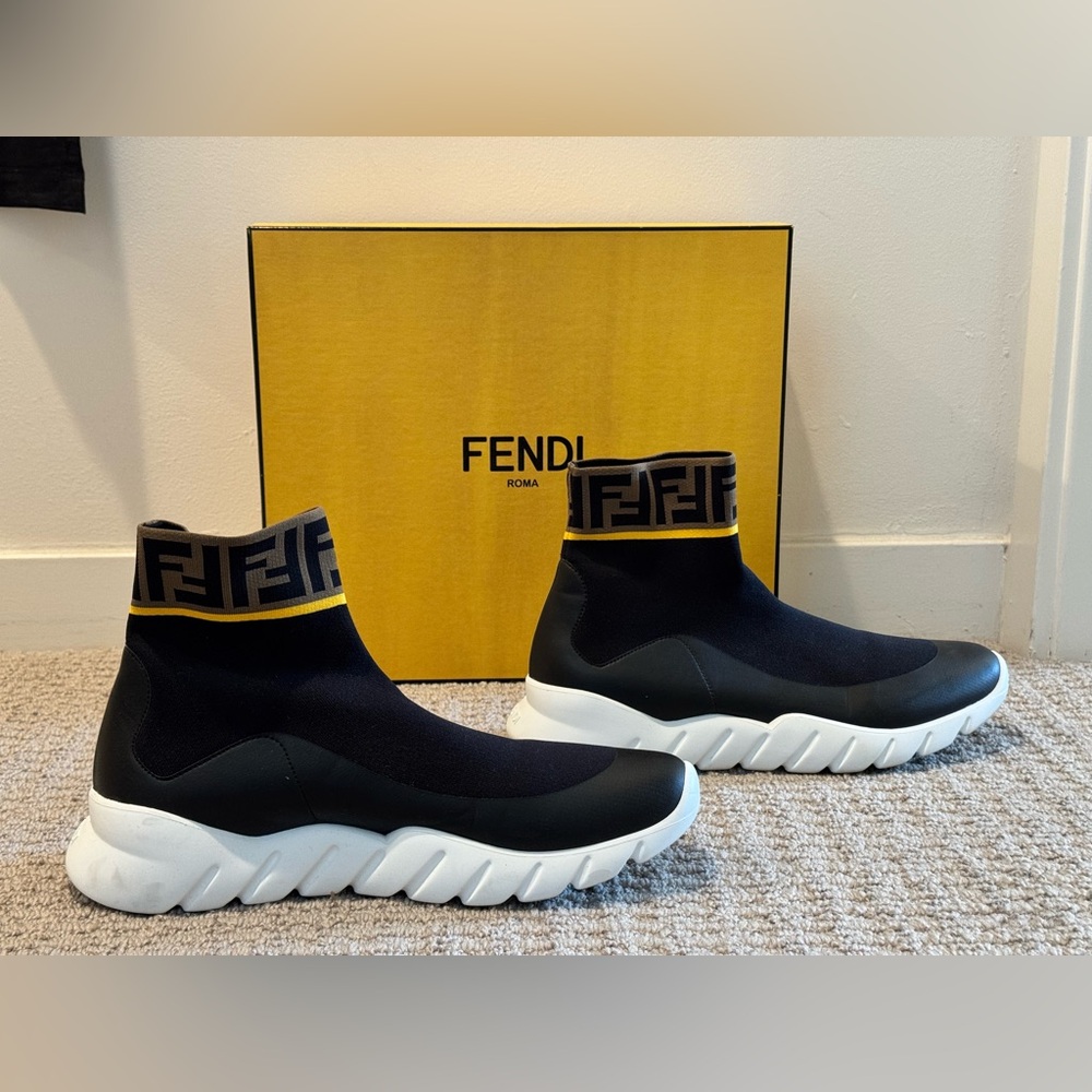 Fendi Men's Black and White High-Top Sneakers